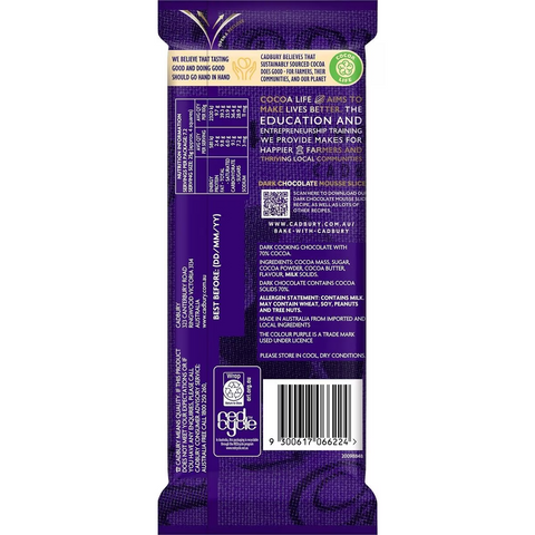 Cadbury Baking Dark 70% Cocoa Chocolate Block 180g