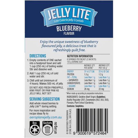 Aeroplane Jelly Lite Blueberry Flavour Low Calorie Jelly Crystals 2x9g