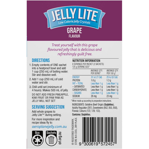 Aeroplane Jelly Lite Grape Flavour Low Calorie Jelly Crystals 2x9g