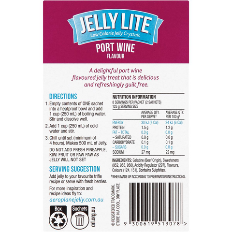 Aeroplane Jelly Lite Port Wine Flavour Low Calorie Jelly Crystals 2x9g