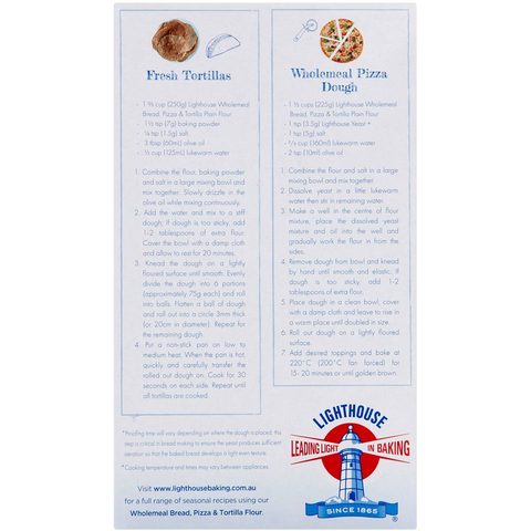 Lighthouse Wholemeal Plain Flour For Bread Pizza & Tortilla 1kg