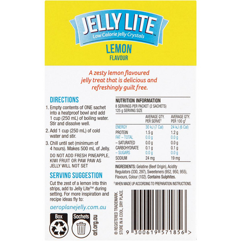 Aeroplane Jelly Lite Lemon Flavour Low Calorie Jelly Crystals 2x9g