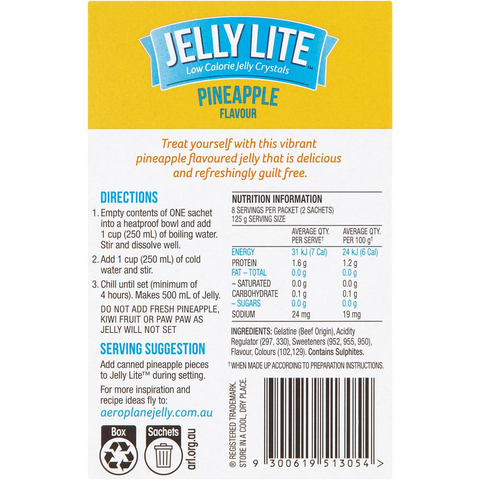 Aeroplane Jelly Lite Pineapple Flavour Low Calorie Jelly Crystals 2x9g