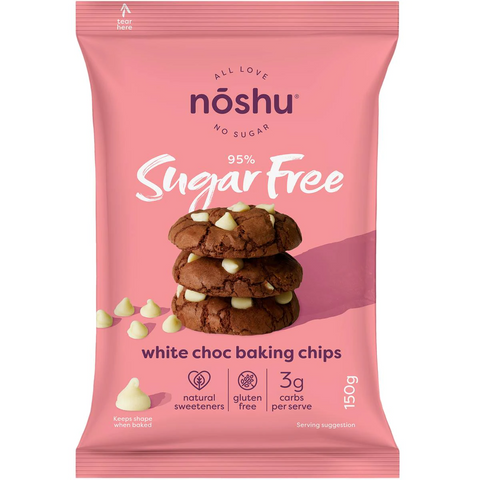 Noshu 95% Sugar Free White Choc Baking Chips 150g