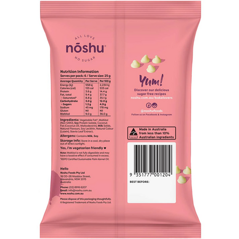 Noshu 95% Sugar Free White Choc Baking Chips 150g