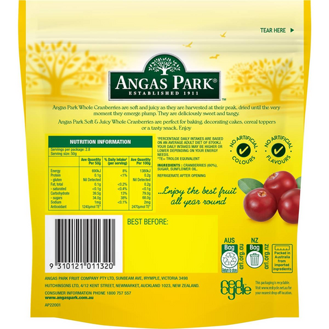 Angas Park Soft & Juicy Whole Cranberries 140g