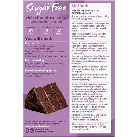 Noshu 98% Sugar Free Rich Chocolate Cake Mix 450g