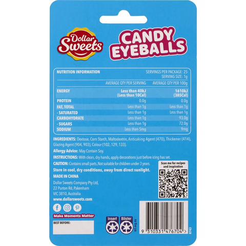 Dollar Sweets Edible Candy Eyeball 25g