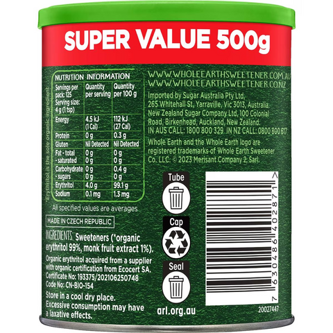 Whole Earth Monk Fruit Ultimate Sugar Replacement 500g