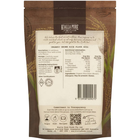 Kialla Pure Organic Brown Rice Flour 400g