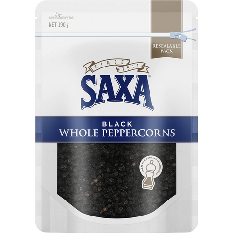 Saxa Black Whole Peppercorns Pepper 190g