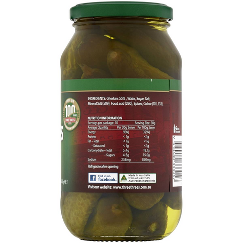 Three Threes Gherkins Sweet Spiced 540g