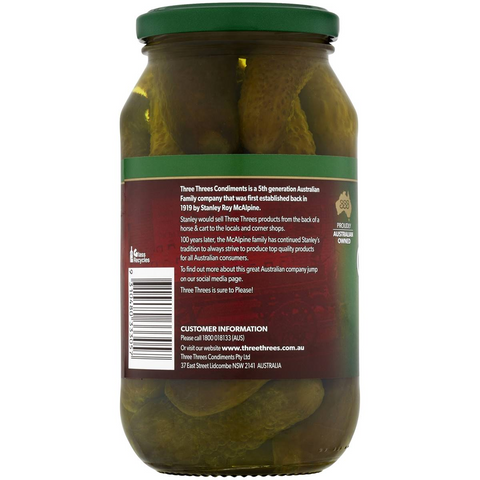 Three Threes Gherkins Sweet Spiced 540g