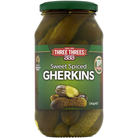 Three Threes Gherkins Sweet Spiced 540g