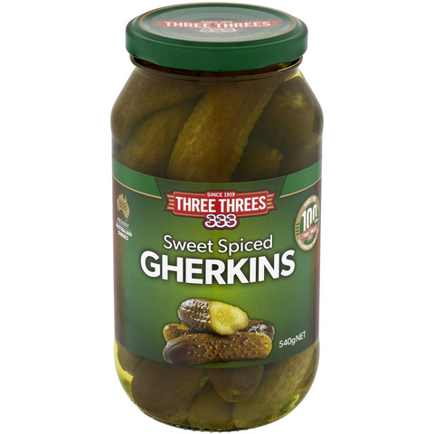 Three Threes Gherkins Sweet Spiced 540g