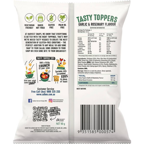 Calbee Harvest Snaps Tasty Toppers Garlic & Rosemary Flavour 60g