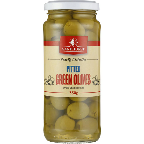 Sandhurst Olives Green Pitted 350g