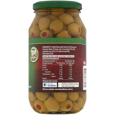 Three Threes Olives Stuffed 500g