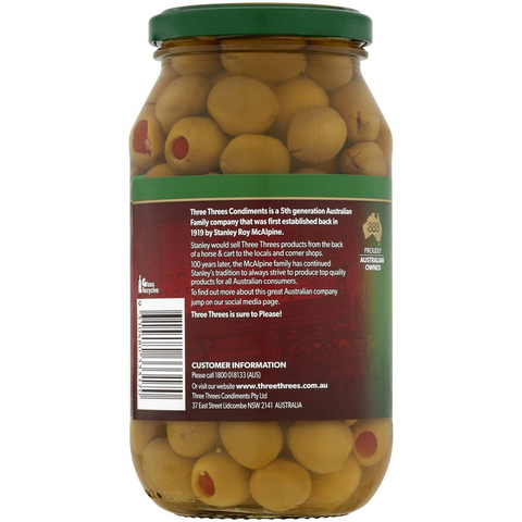 Three Threes Olives Stuffed 500g