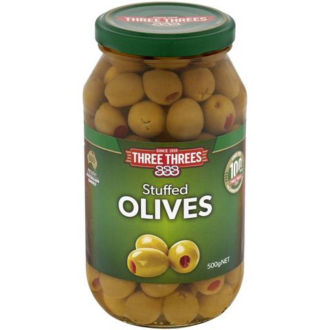 Three Threes Olives Stuffed 500g