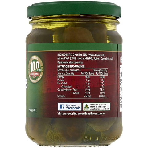 Three Threes Gherkins Sweet Spiced 260g