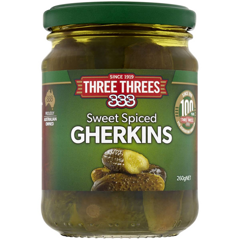 Three Threes Gherkins Sweet Spiced 260g