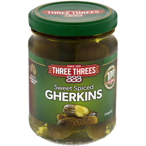 Three Threes Gherkins Sweet Spiced 260g