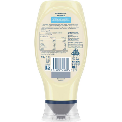 Hellmann's Light Mayo Squeeze Bottle 432g