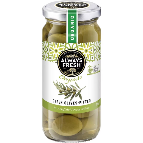 Always Fresh Organic Green Pitted Olives 220g