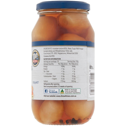 Three Threes Peppered Pickled Onions 500g