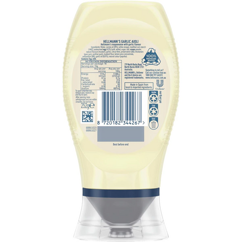 Hellmann's Garlic Aioli Sqeeze Bottle 252g