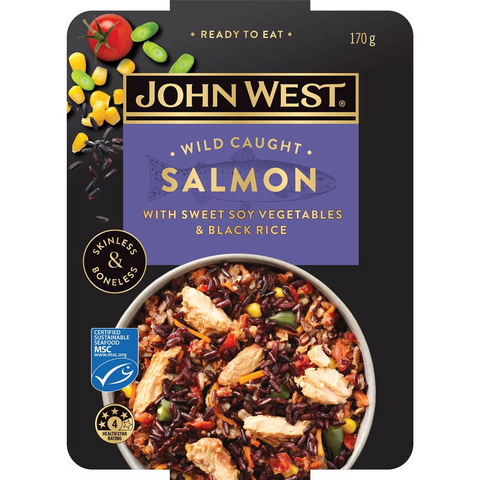 John West Wild Caught Salmon Bowl Sweet Soy Vegetable Black Rice 170g