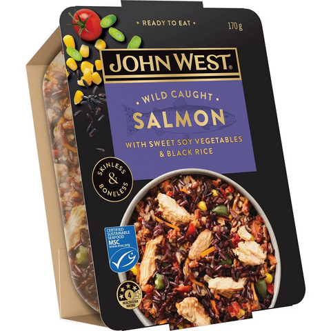 John West Wild Caught Salmon Bowl Sweet Soy Vegetable Black Rice 170g