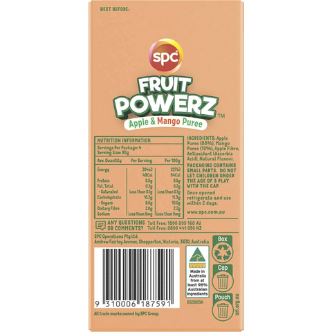 Spc Fruit Powerz Apple & Mango Puree Pouches 90g X 4 Pack