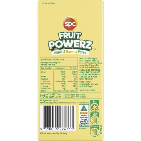 Spc Fruit Powerz Apple & Banana Puree Pouches 90g X 4 Pack