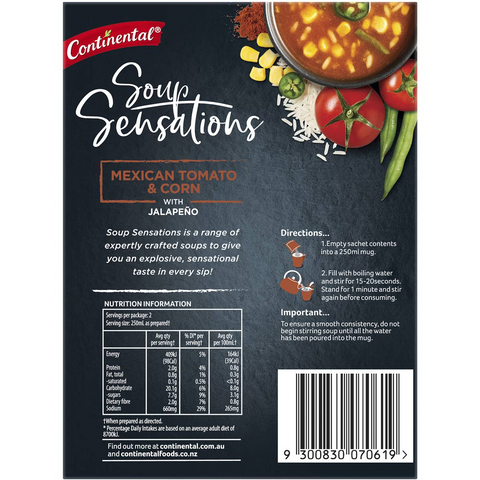 Continental Soup Sensations Mexican Tomato & Corn With Jalapeno 2 Serve 55g