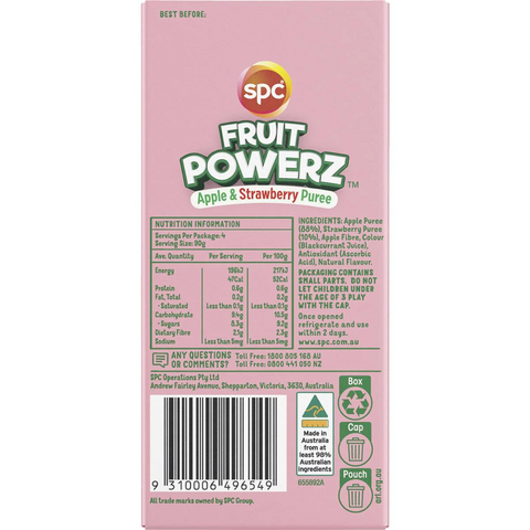 Spc Fruit Powerz Apple & Strawberry Puree Pouches 90g X 4 Pack