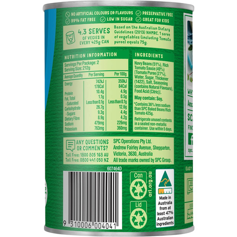 Spc Baked Beans Rich Tomato Salt Reduced 425g