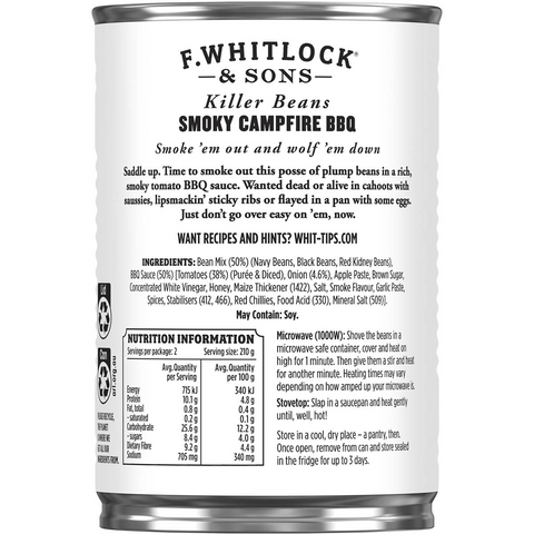 F. Whitlock & Sons Killer Baked Beans Smokey Campfire Bbq 420g