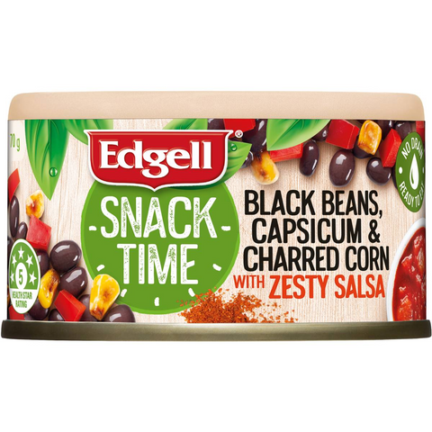 Edgell Snack Time Black Beans Charred & Capsicum With Zesty Salsa 70g