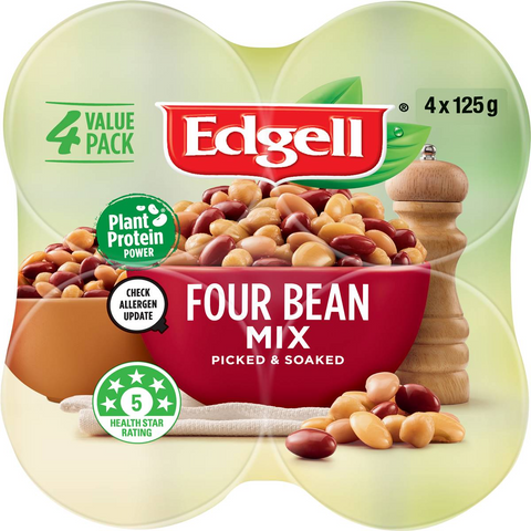 Edgell Four Bean Mix Snack Packs Ready To Eat 125g X 4 Pack