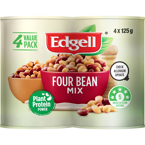 Edgell Four Bean Mix Snack Packs Ready To Eat 125g X 4 Pack