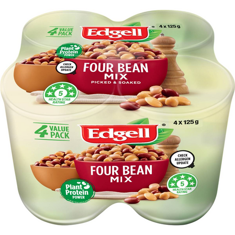 Edgell Four Bean Mix Snack Packs Ready To Eat 125g X 4 Pack