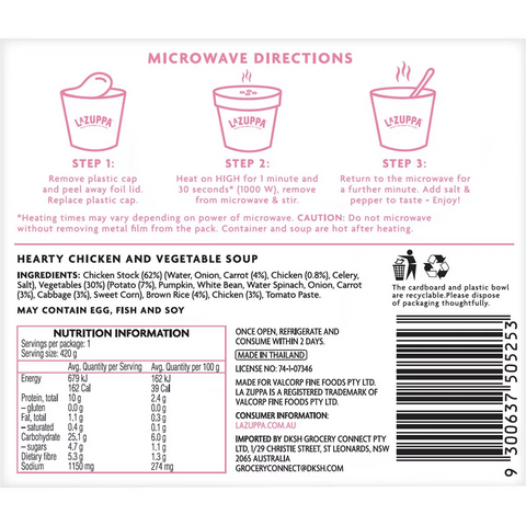 La Zuppa Microwave Soup Chicken Veg & Wholegrain 420g