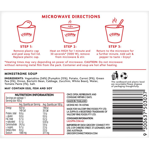 La Zuppa Microwave Soup Minestrone 420g