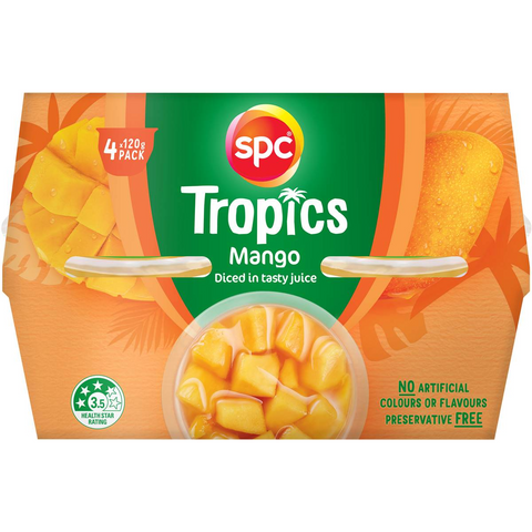 Spc Tropics Mangoes In Juice Fruit Cups 4 X 120g