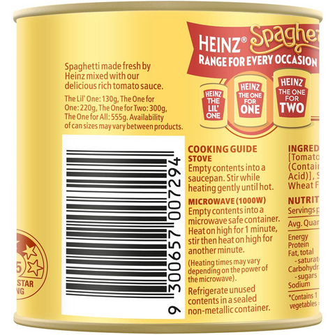 Heinz Spaghetti In Tomato Sauce Canned Pasta Tinned Pasta 220g