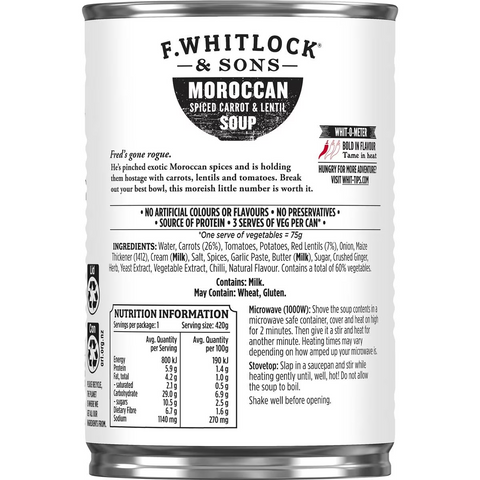 F. Whitlock & Sons Moroccan Spiced Carrot & Lentil Soup 420g