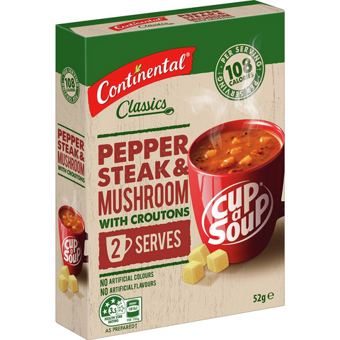 Continental Cup A Soup Pepper Steak & Mush Room With Croutons 2 Pack 52g