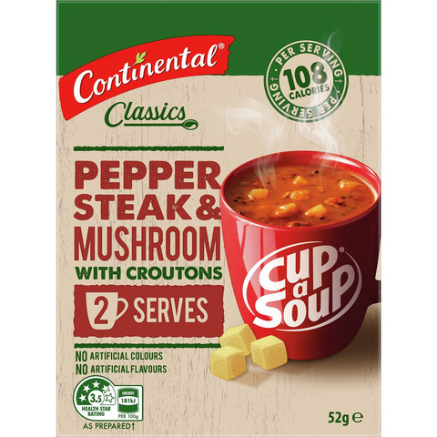 Continental Cup A Soup Pepper Steak & Mush Room With Croutons 2 Pack 52g